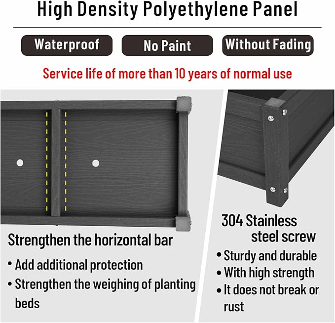 HDPE Raised Garden Beds Outdoor,Rot-Resistant and Non-Cracking,Outdoor Planter Boxes Rectangle with Drainage Holes for Yard,Lawn Black