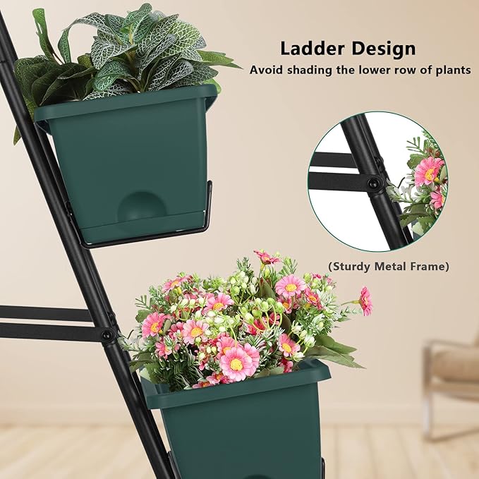 OYEAL Raised Garden Bed 4 Tier Vertical Garden Planters Indoor Outdoor Raised Planter Box with Legs Elevated Herb Garden Planter for Flowers Vegetables Plants, Green, 16.8 * 18.3 * 41.5 Inches