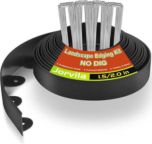 Landscape Edging, 2.0" x 20' Plastic Garden Edging with 20 Pcs Metal Spikes, Flexible Garden Border for Lawn, Landscaping, Flower Beds