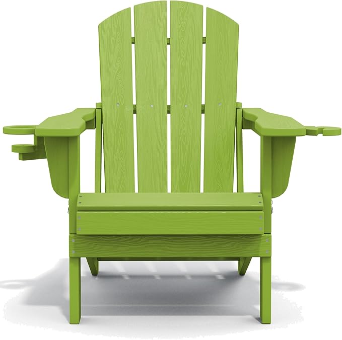 SERWALL Adirondack Chair with Cup Holders - Composite Adirondack Chairs Set of 8 HDPE Outdoor Chairs All Weather Use- Apple