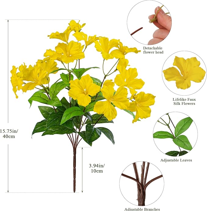 Fake Plants Artificial Flower Outdoor Plastic Flowers for Outdoors 15.7"Artificial Azalea Flowers Fake Flowers Artificial Plants Outdoor Flower Artificial For Decor Silk Flowers ((Yellow）4pcs