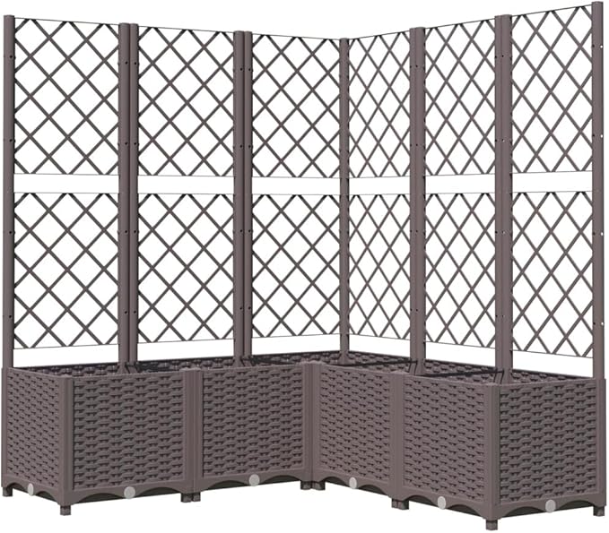 Garden Planter with Trellis, Trellis with Planter Box, Outdoor Raised Garden Bed for Climbing Plants, Raised Garden Bed Garden Planter Box, Brown 47.2"x47.2"x53.5" PP
