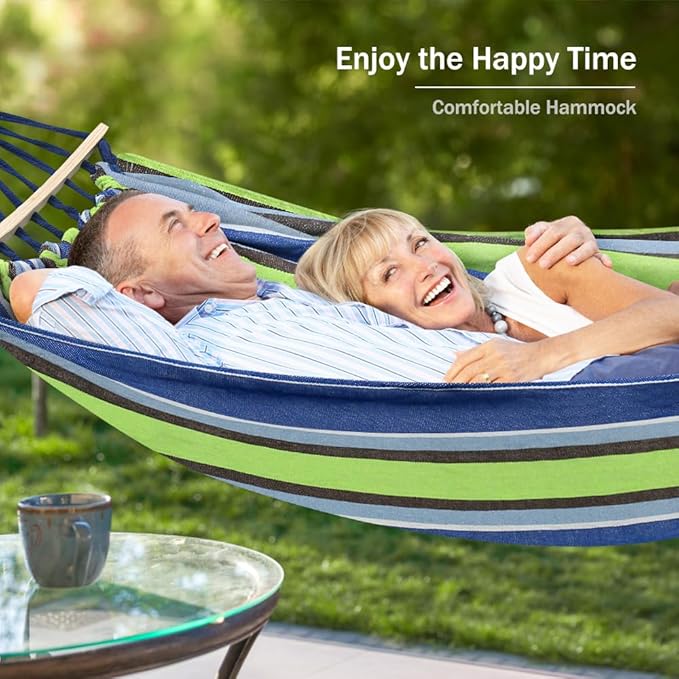 MOSFiATA Hammocks Portable Camping Hammock Upgraded 550lb Comfortable Fabric Hammock with Two Anti Roll Balance Beam and Sturdy Tree Straps for Camping, Patio, Backyard, Outdoor （Light Green）