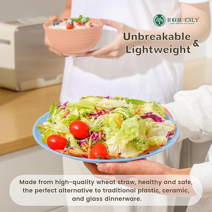 Homienly 40-Piece Dinnerwave Sets, Service for 8, Wheat Straw Dinnerware Set - Plates and Bowls Set with Cups, Lightweight Microwave and Dishwasher Safe Dish Set for Dinner, Outdoor - Multi Light