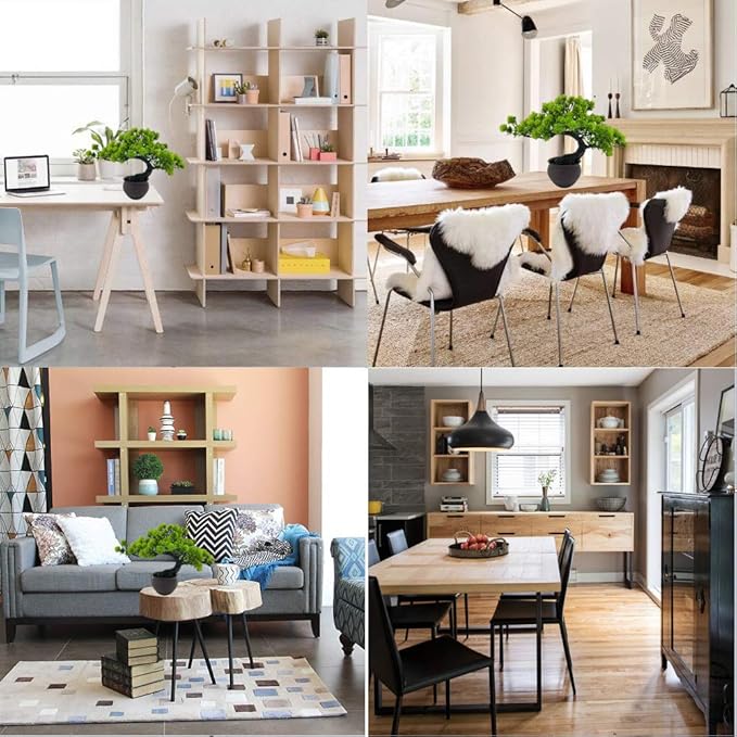 Artificial Bonsai Tree Miniature Artificial Plants Potted Japanese Zen Tree 33 cm in Width Artificial House Plants Juniper Bonsai Fake Plant Greenery for Home Office Decor Desktop Display