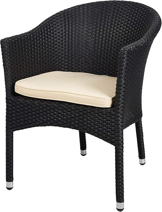 TRY & DO Patio Outdoor Rattan Wicker Dining Chair with Removable Soft Cushion, Indoor Outdoor Rattan Dining Chair for Garden, Balcony, All-Weather Armchair, No Assembly Required, 1 PC(Black)