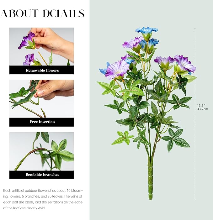 UV Resistant Artificial Petunias 8PCS Fake Flowers Artificial Flowers for Outdoors Silk Flowers Fake Hanging Basket Plants Suitable for Outdoor Porch Decoration patio Decor,Blue purple,13.3In