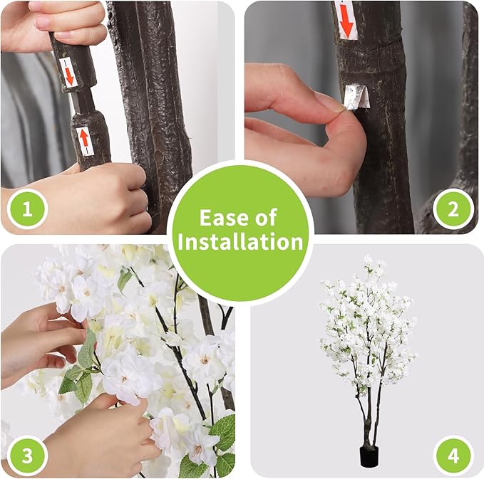 Artificial White Cherry Blossom Tree 6ft(72in) Faux Floor Green Plant for Indoor Decor Natural Potted Tree Realistic Cherry Flowers Wood Trunk for Home Living Room,Office Perfect Housewarming Gift