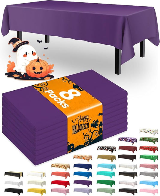 Pureegg Plastic Table Cloth Disposable 8 Pack, 54 x 108 Inch Table Cloths, Graduation Decorations Class of 2025, Graduation Party Tablecloths, Rectangle, Plastic Cover, Leakproof & Sturdy, Purple
