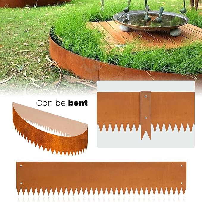 Corten Steel Landscape Edging Metal Edging Landscaping Garden Edging Steel Landscaping 40 Inch Strips 8 Inch Lawn Edge Border Rust Patina Hammer-in for Yard Lawn 6 pcs