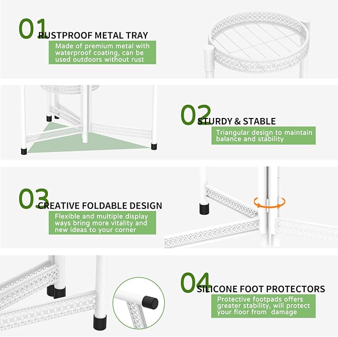 iDavosic.ly Plant Stand Indoor Outdoor, 5 Tier Corner Metal Flower Display Holder Shelf, Folding Tall Orchid Rack for Patio Balcony Porch Garden Living Room House, Wrought Iron - White