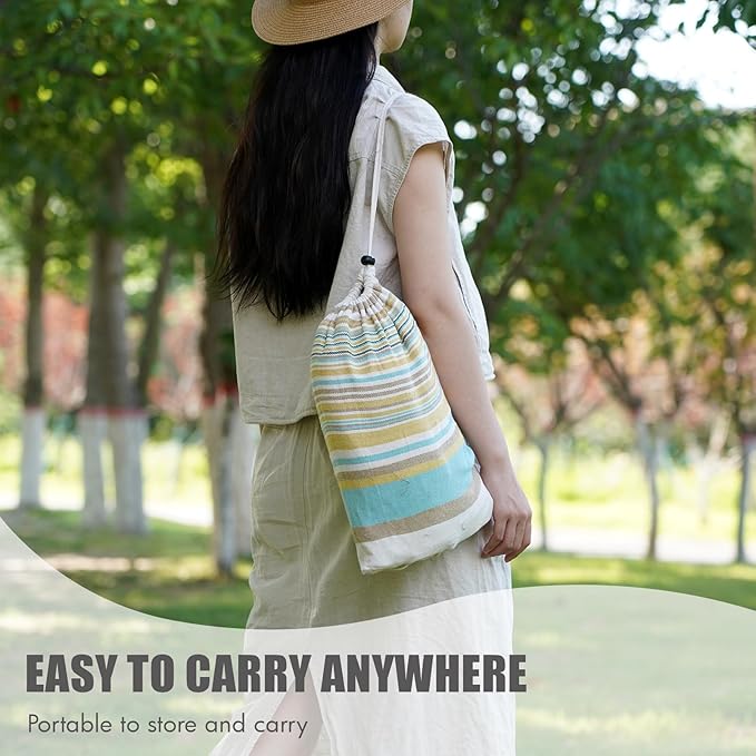 Brazilian Hammock with Tree Straps - Cotton Hammocks Portable Hammock with Carry Bag for Backyard, Porch, Outdoor and Indoor Use Yellow & Green