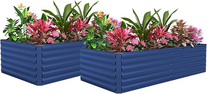 FOOWIN 2pcs 6x3x2ft Galvanized Raised Garden Bed, Planter Raised Garden Boxes Outdoor, Large Metal Raised Beds for Gardening, Garden Bed for Vegetables, Flowers, Herb,269 Gallon Capacity, Royal Blue