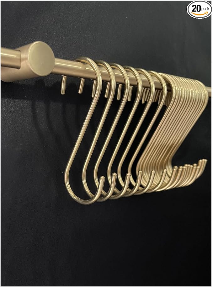 20 Pack Solid Brass S Hooks for Hanging Pan Pot Coffee Mugs Jeans Bags Holder Rack Hangers Kitchenware Utensils Rail