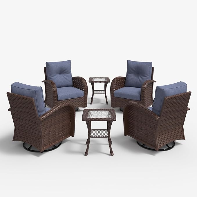 LayinSun 6 Pieces Outdoor Patio Furniture Set, Rattan Wicker Sectional Swivel Rocker Chairs Sets