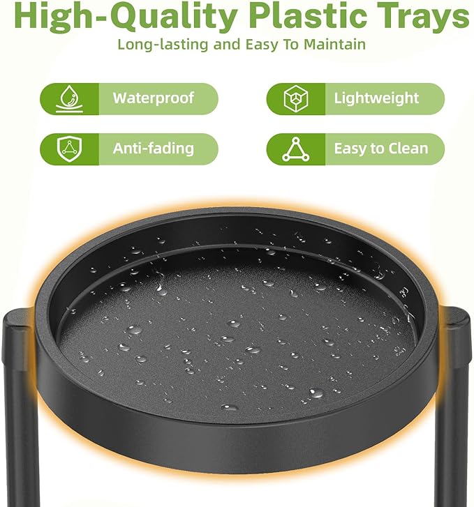 iDavosic.ly 3 Tier Folding Plant Stand Indoor Outdoor with Plastic Tray, Tiered Corner Flower Holder Shelf, Metal Orchid Display Rack for Patio Porch Living Room Garden Balcony, Modern Black