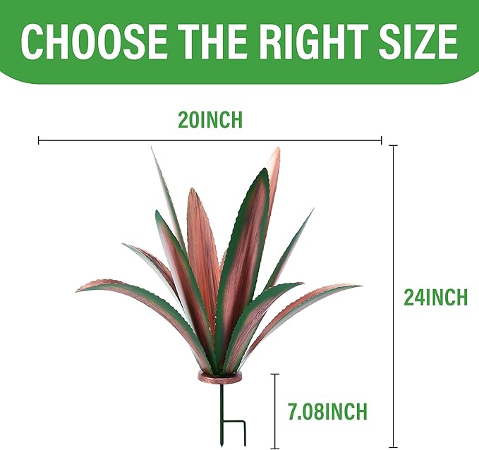 Metal Agave Plants Home Decor, Enlarge Thickened Metal Agave Garden Art for Outdoor Decor, Patio Lawn, Garden Sculpture Statue Green(2PCS)