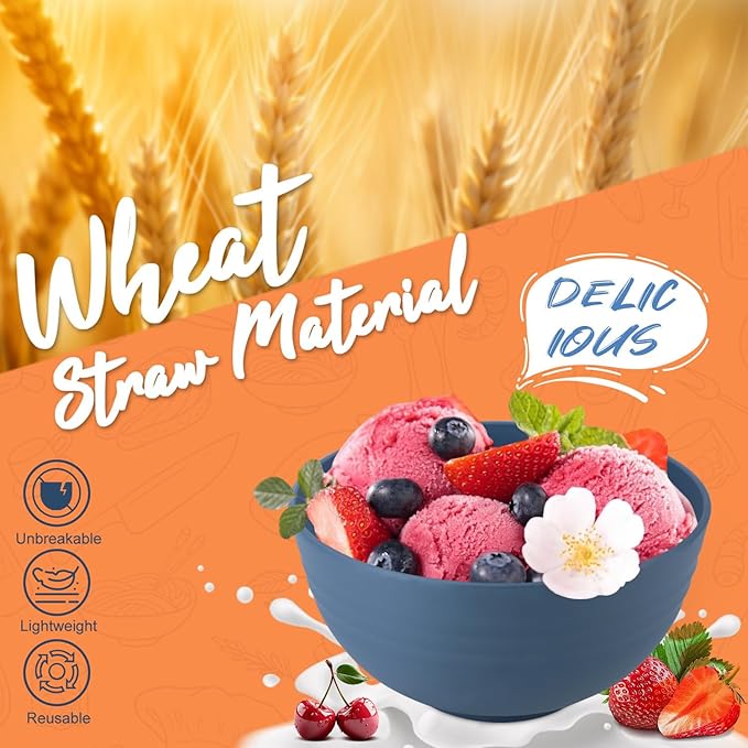 Wheat Straw Dinnerware Sets, 20 PCS Service for 4, Dishwasher & Microwave Safe Plates and Bowls Sets, Unbreakable Lightweight Outdoor Camping Dishes - Multicolor