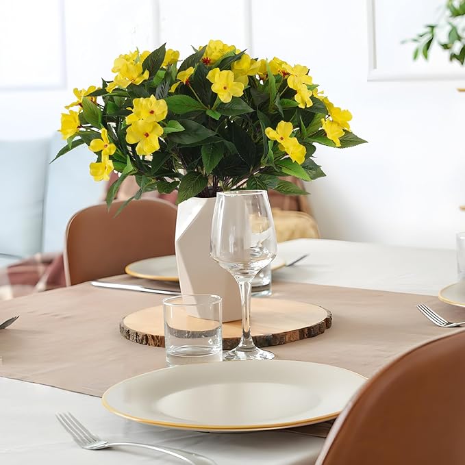 Artificial Flowers for Outdoors Silk Impatiens Flowers Faux Flowers Impatien Bushes Artificial Impatiens for Pot Patio Lawn Garden Hanging Basket Porch Decor (8, Yellow)