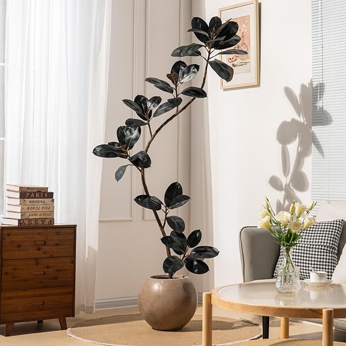 6.6ft Artificial Rubber Tree Faux Plants Indoor Faux Floor Artificial Trees Indoor,Fake Plant Fake Tropical Plants,Large Floor,Real Touch Rubber Tree for Home Decor
