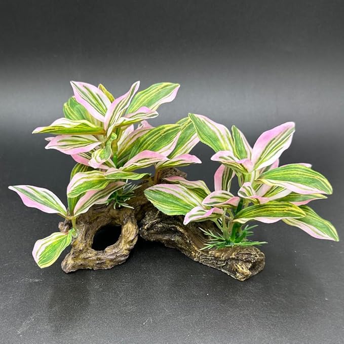 Smoothedo-Pets Fish Tank Decorations Aquarium Decor Ornaments Betta Pink Leaf pad Hammock Artifical Driftwood Goldfish Bowl Accessories (Light Pink Set)