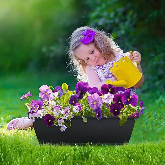 Window Box Planter, 10 Pack Plastic Vegetable Flower Planters Boxes 17 Inches Rectangular Flower Pots with Saucers for Indoor Outdoor Garden, Patio, Home Decor (Black)