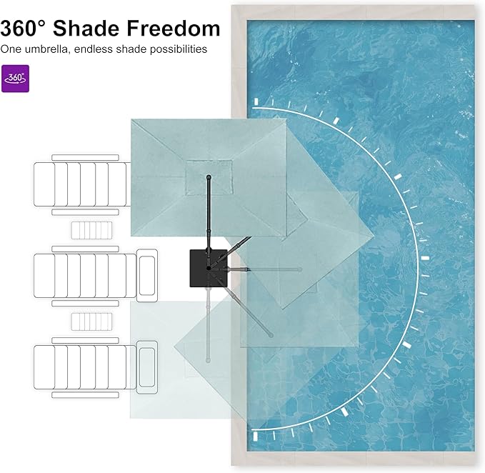 PURPLE LEAF 9' X 11.5' Rectangle Cantilever Umbrella with Base Outdoor Large Aluminum Patio Umbrella with 3-Year Fade Resistance Recycled Fabric and 360-degree Rotation for Deck Pool Garden, Mint Green