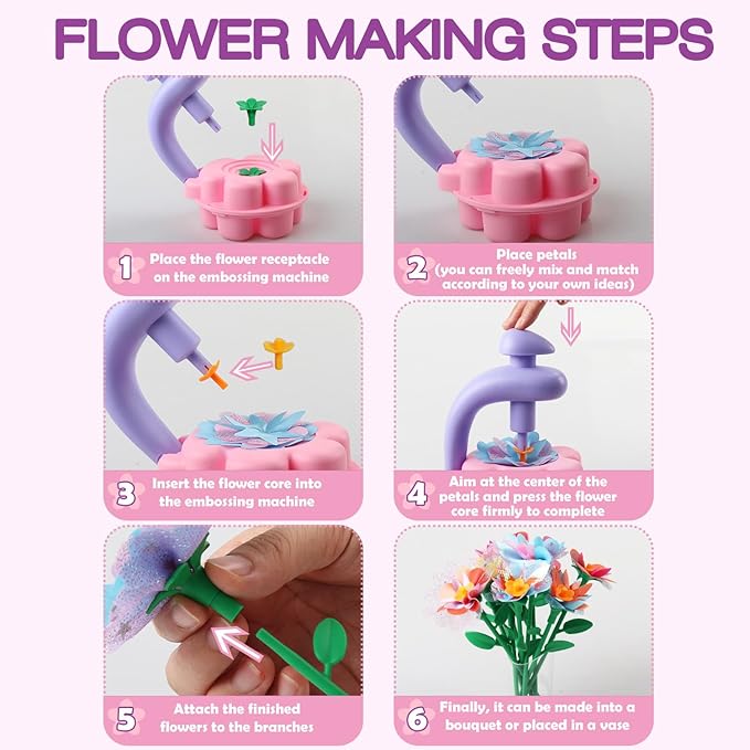 Fabric Flower Bouquets Toys, DIY Craft Kits Toys for Kids, Educational Arts & Crafts Toy, Build Your Own Flowers, DIY Creative Activity Christmas Birthday Gift for 4 5 6 7 8+ Year Old Toddler Girls