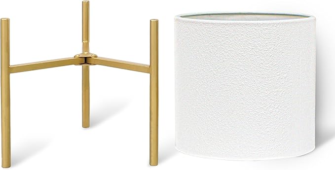 ARNIS Modern Planter Pots, Large Planters with Stand, Set of 2 Metal Planters for Indoor Plants with Drainage Holes for Living Room, Office, Garden or Balcony (White, 10.5 &12.25 Inch)