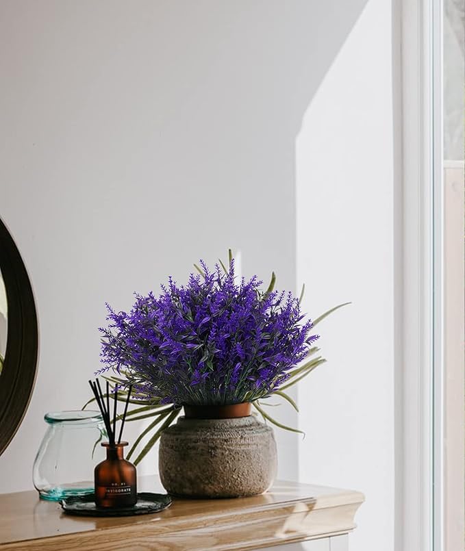 RECUTMS Artificial Fake Outdoor Plants Flowers for Spring Decoration, 36 Bundles Faux Plastic Plants Outdoor Flowers UV Resistant Realistic for Home Outside Planter Window Porch Patio Garden(Purple)