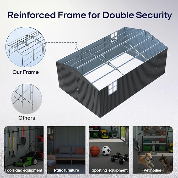 Outdoor Storage Shed 13x20 FT, Sheds & Outdoor Storage Clearance - Metal Garage Shed for Car, Truck, Bike - Backyard Tool House Building with 2 Windows and 2 Translucent Panels