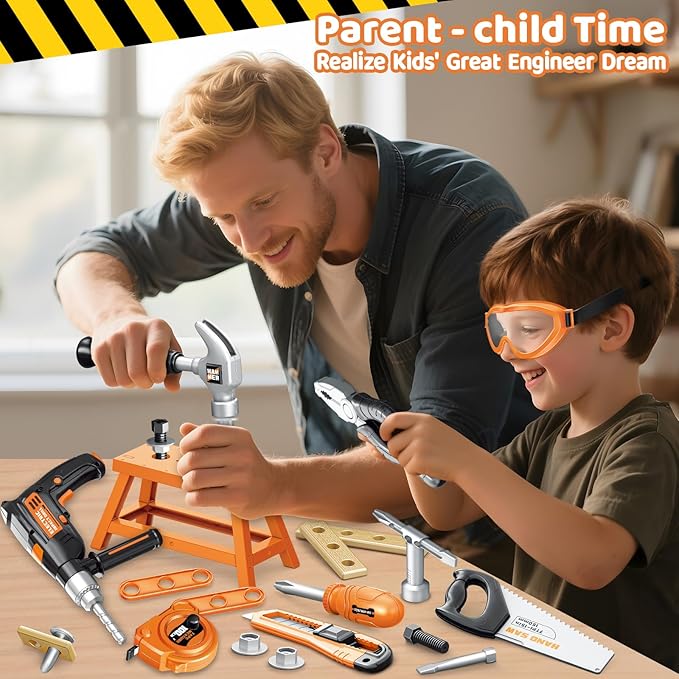 OCHIDO Kids Tool Set with Tool Box & Electronic Toy Drill, 41PCS Toddler Tool Set Kids Construction Toys for Ages 3,4,5,6,7,8, Kid Tools Boy Toys for Boys Christmas Birthday Gifts