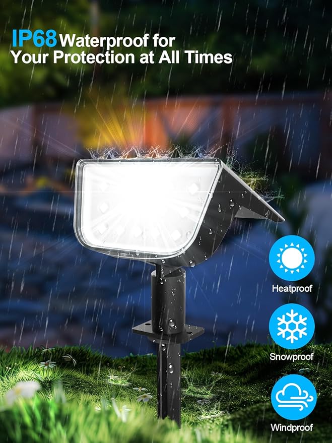 Solar Spot Lights Outdoor, Ultra Bright Solar Garden Lights Cool White, IP68 Waterproof Landscape Spotlights, 800LM 6500K for Yard Garden Wall Driveway, 8 Pack