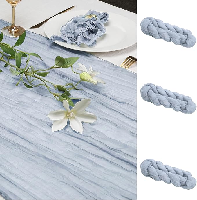 Le courant 3 Pieces Cheesecloth Table Runner Mothers Day 10Ft Cheese Cloth Gauze for Boho Rustic Wedding Baby and Bridal Shower, Birthday Party Table Decor , Home Decorations Dusty Blue