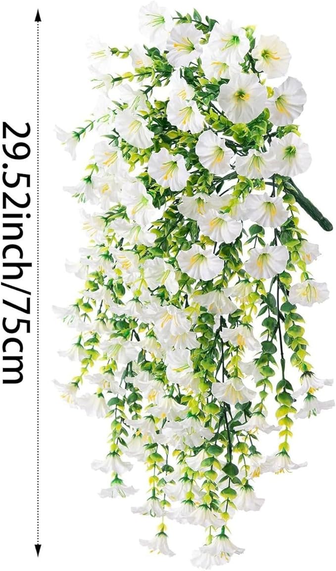 6-Pack Outdoor Faux Plants, 69-Flowered Large Morning Glory, Uv-Resistant Artificial Morning Glory,Perfect for Outdoor Decoration in All Seasons Such as Porches and Gardens (White)