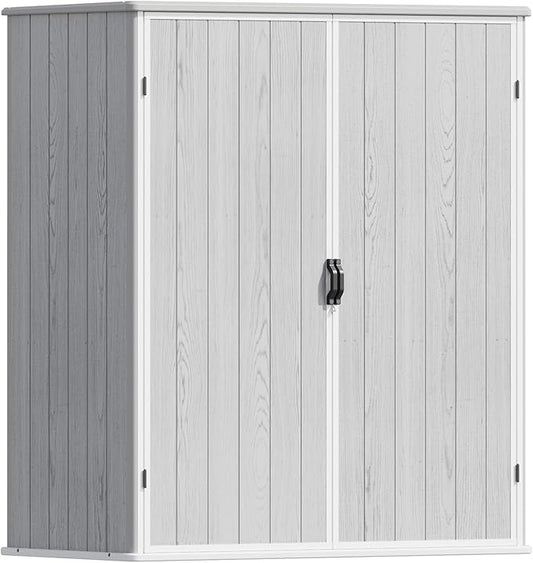 Patiowell Outdoor Storage Shed 5x3 FT, Plastic Garden Organizer Cabinet with Lockable Doors & Strong Roof for Patio Furniture, Pool Accessories, Lawn Tools, Light Grey