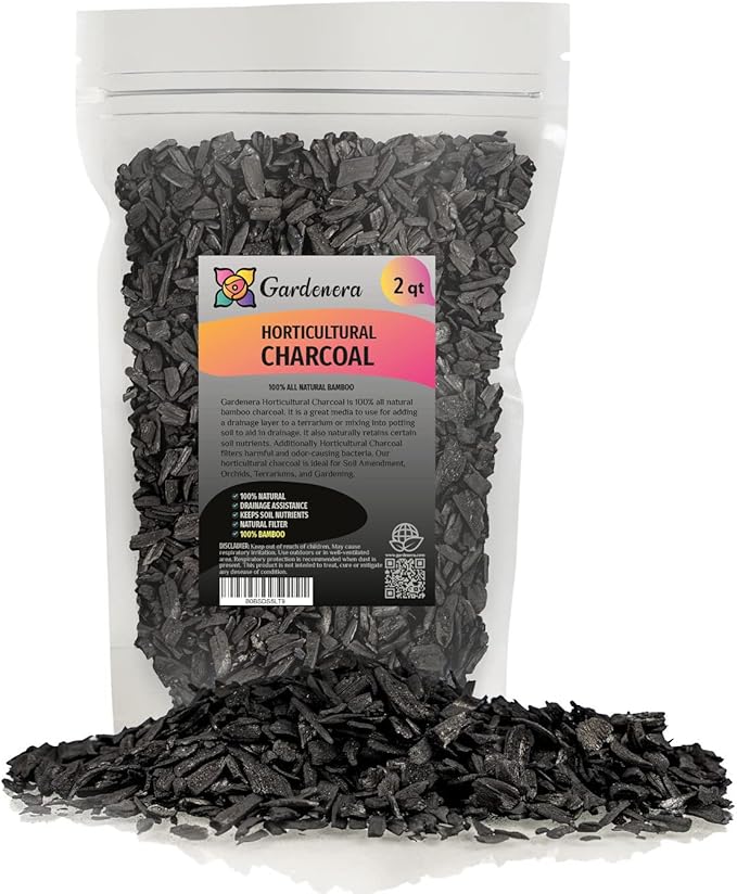 GARDENERA Horticultural Charcoal for Indoor Plants [2-Quart Bag] Black Diamond Soil Amendment for Orchids, Terrariums, and Gardening