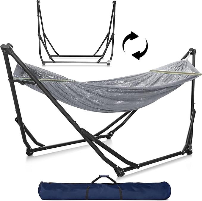 Tranquillo UniGen Hammock, Hammock Stands Heavy Duty Indoor/Outdoor Hammock with Signature Steel Stand, 600lbs Premium Foldable, Durable 2-Layered Soft Polyester, Grey