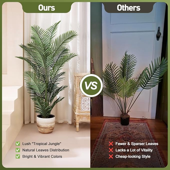 Artificial Palm Tree, 6FT Tall Fake Palm Trees with UV Resistant Leaves, Potted Faux Areca Palm Plant for Indoor Outdoor, Large Floor Plants for Home Living Room Porch Decor, VN125