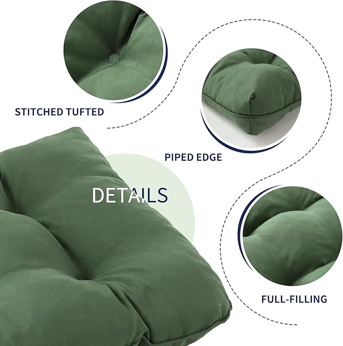 Outdoor Bench Cushion, 48x18x5 Inch, Waterproof Bench Cushion for Outdoor/Indoor Furniture, Tufted Patio Bench Seat Cushion, Fade Resistant Outdoor Cushions for Porch Swing Couch, Dark Green