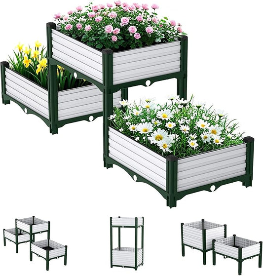 Planter Box Raised Garden Bed with Reinforced Support Rods, Drainage Grid, Multi-Combination Options for Vegetables, Flowers, and Herbs, Ideal for Balcony, and Patio Gardening