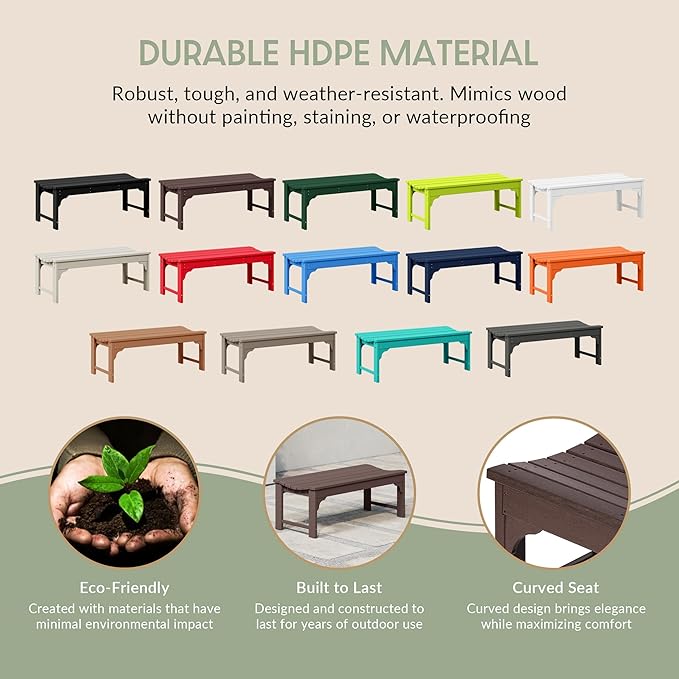 WestinTrends Malibu Outdoor Bench, All Weather Resistant Poly Lumber Backless Patio Garden Bench, Adirondack Curved Bench Seat for Comfort, Dark Brown