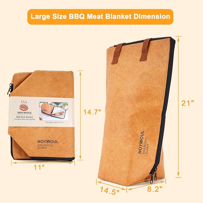 BBQ Blanket for Resting Meat, 21" Reusable Smoke Grilling Resting Bags, Large Capacity Meat Resting Blanket for Brisket/Pork Shoulders/Turkeys, for Men BBQ Lovers(Regular 21in)