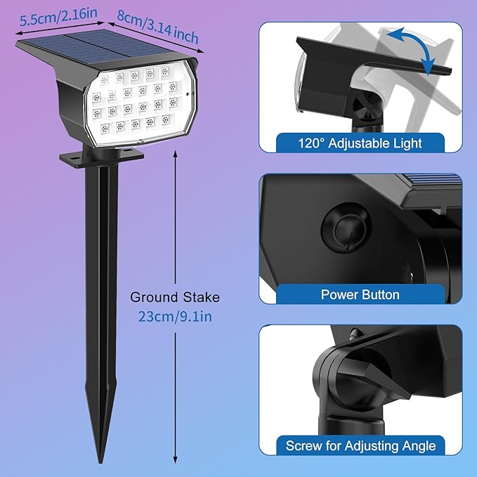 Solar Color Changing Spot Lights Outdoor Waterproof Colored RGB Solar Powered Landscape Lights for Yard 7 Lighting Modes Multicolor Solar Spotlights for Pathway Garden Outside (2 Pack)