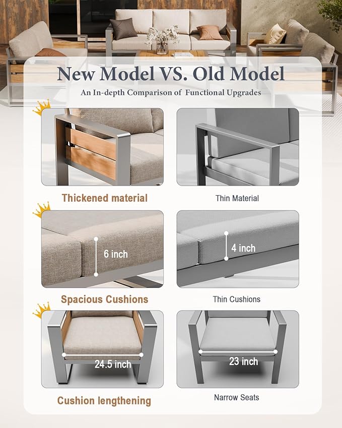 ZANDOR Outdoor Patio Conversation Sets, 4-Piece Aluminum Metal Outside Sectional Lawn Furniture with Coffee Table & Washable Thick Cushions,Seating Sofa for Garden/Backyard/Porch, Silver