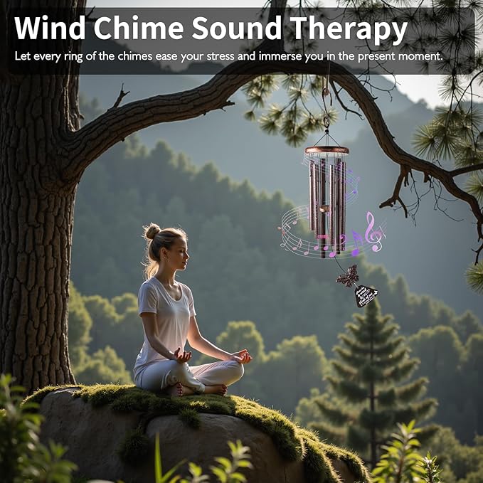 Wind Chimes for Outside with Butterfly Wind Catcher, 33" Memorial Metal Wind Chime Suitable for Patio, Garden Hanging Decorations, Deep Tone Soothing, Perfect Christmas Birthday Gifts for Women