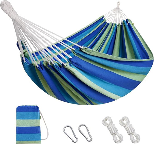 2 Persons Hammock - Portable Camping Bed for Patio, Backyard, Porch, Outdoor and Indoor Use - Soft Cotton Hammock with Carrying Bag