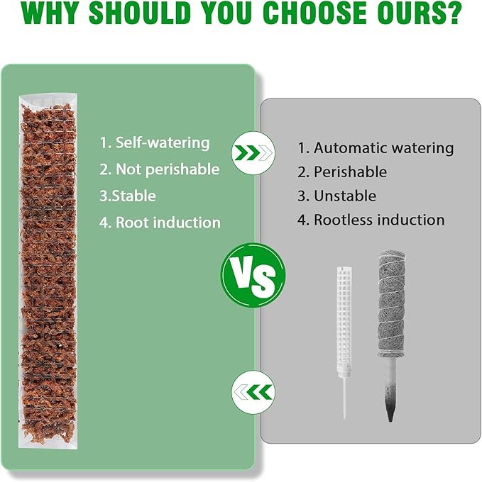 Bonviee 4-Pack 15-Inch Plastic Moss Poles for Monstera & Climbing Plants - Stackable to 60 Inches, Includes Sphagnum Moss & Garden Ties for Indoor Plant Support