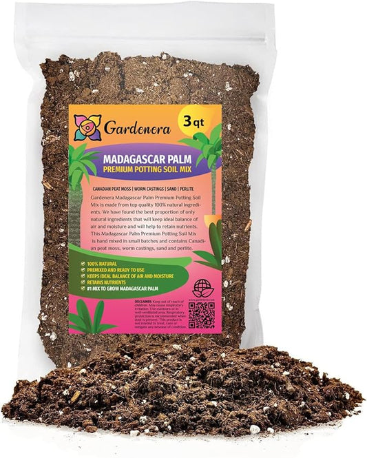 GARDENERA Madagascar Palm Potting Soil - Enhance Growth and Health with Professional Grade Nutrient-Rich Mix - 3 Quart