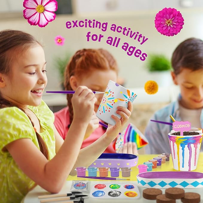 4 Set Paint & Plant Flower Gardening Kit - Gifts for Girls Ages 8-12, Arts and Crafts for Kids Ages 8-12, Kids Gardening Set, Toys Birthday for Girls Boys Ages 6 7 8 9 10 11 12
